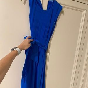 Blue silk dress with pleated detail